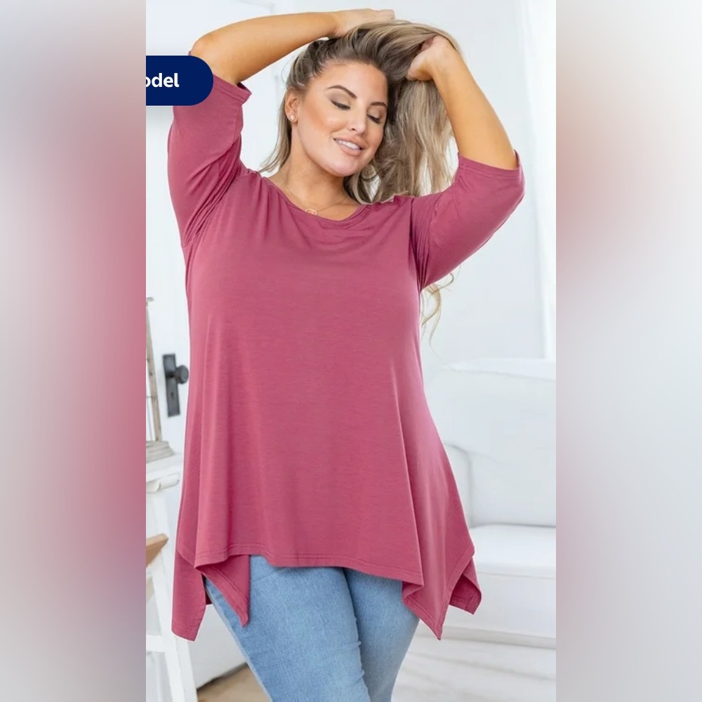SHOWMALL Plus Size Women Top 3/4 Sleeve Clothes Purple Red